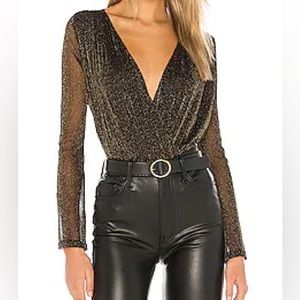 Lovers and Friends black shimmery long sleeve bodysuit size M